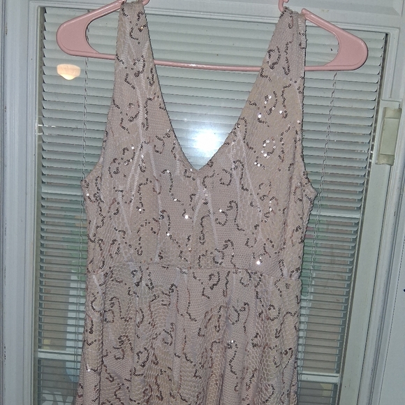Bailey Blue V Neck Light Pink/Beige Gold Sequin Dress Large - Picture 8 of 8